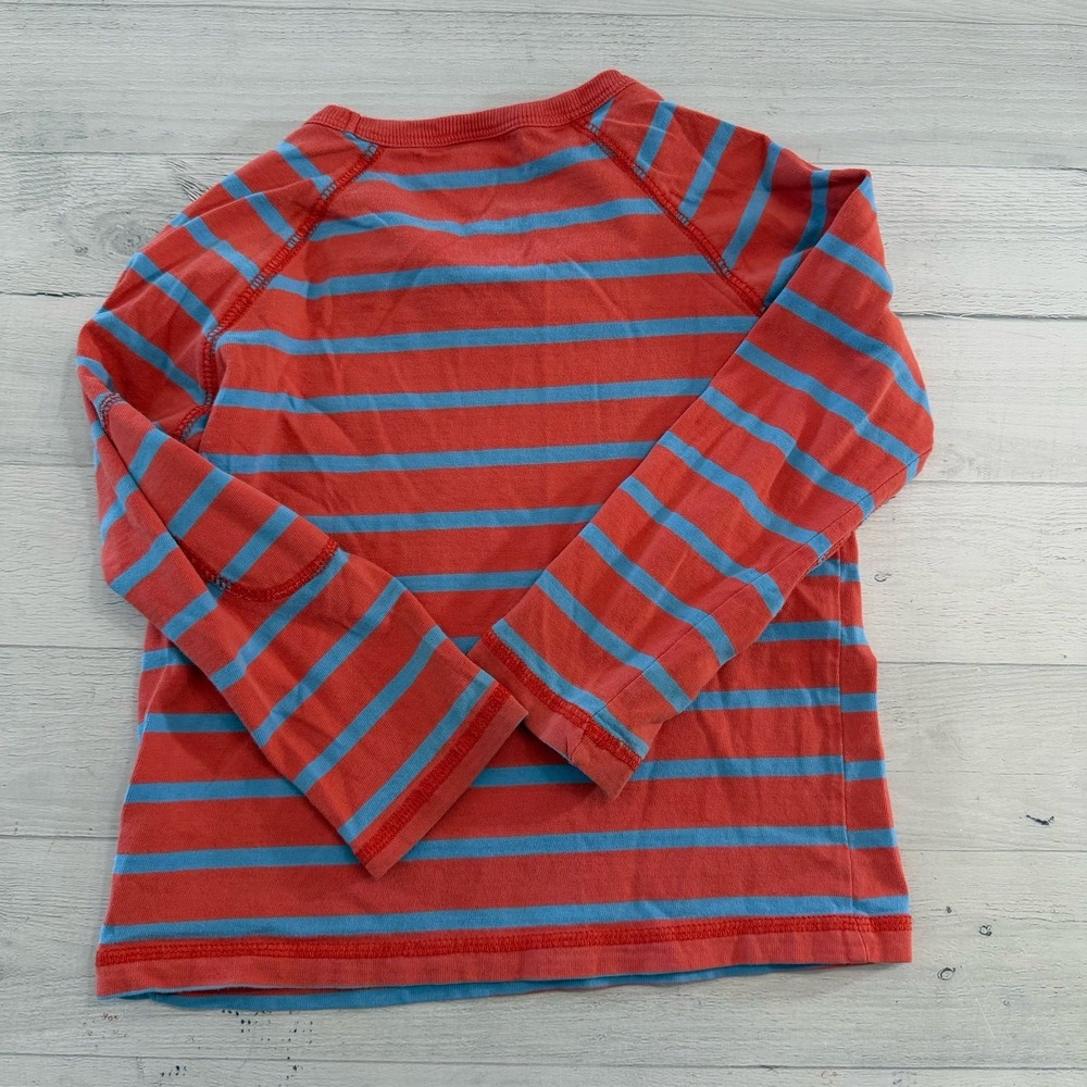 Mini Boden kids red and blue stripe long sleeve shirt 4/5